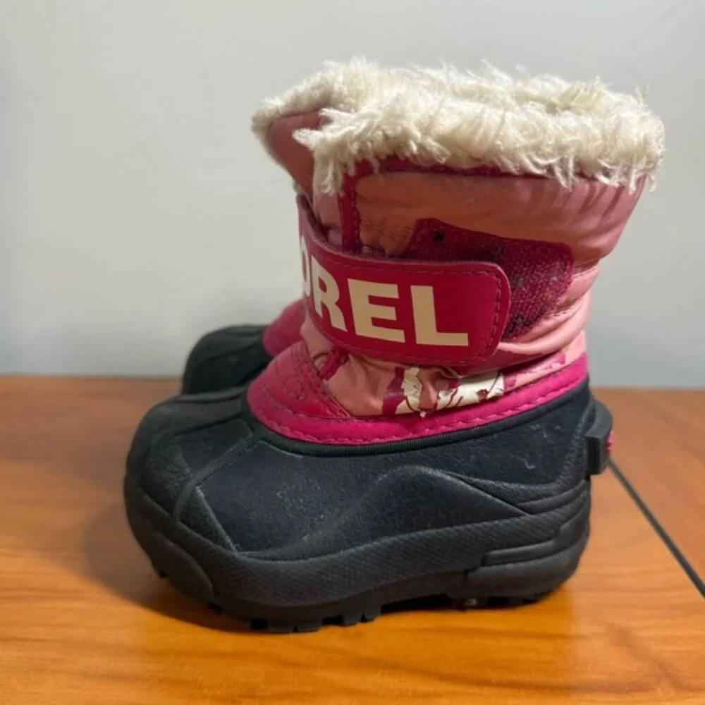 Sorel Kids Snow Commander Snow Boot‎ Pink Fur Trim Winter T5